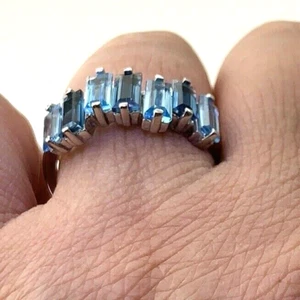 Sterling silver Multi London Blue & Blue Topaz Emerald Shape Ring Sz8 - Picture 1 of 8