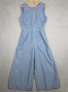 J Crew Jumpsuit Gr. 8 Chambray weites Bein verkürzt hinten offen schick minimalistisch locker - Bild 1 von 16