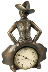Clock AMERICAN WEST Lodge Bowlegged Cowboy Sheriff Resin Quartz Movement - Picture 1 of 1