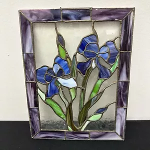 Antique French Stained Glass Panel Iris Flowers Window - Picture 1 of 7
