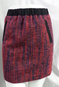 FALDA TWEED INFORMAL "LOFT" ROJA MULTICOLOR NEGRA CINTURA MINI CARRERA TALLA: XS NUEVA CON ETIQUETAS - Imagen 1 de 3