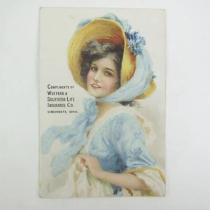 Victorian Trade Card Western & Southern Life Insurance Cincinnati OH Lady Bonnet - Picture 1 of 12