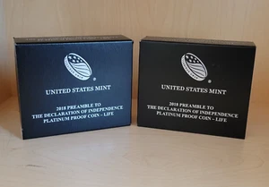 Two 2018 Platinum Proof Preamble to Declar. of Indepen. Coin Box Coa No Coin - Picture 1 of 8