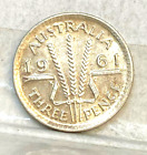 Australia 1961  Threepence  Lower Mintage Slight Tone   Cv $49 In Choice Unc