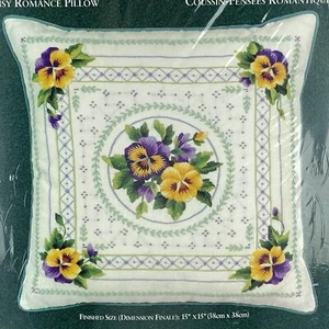 Elsa Williams PANSY ROMANCE PILLOW Crewel Embroidery Kit Spring Joan Marchie - Picture 1 of 3