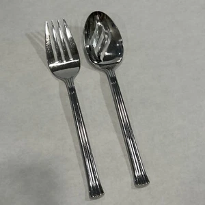 Mikasa NEWPORT Serving Set 18/8 Stainless Japan Slotted Spoon And Serving Fork - Picture 1 of 6