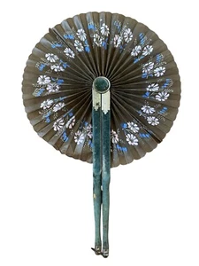 Antiker Samt Holzgriff Kokarde Handfächer Papier Kreis 1800’er bemalt Blume - Bild 1 von 11
