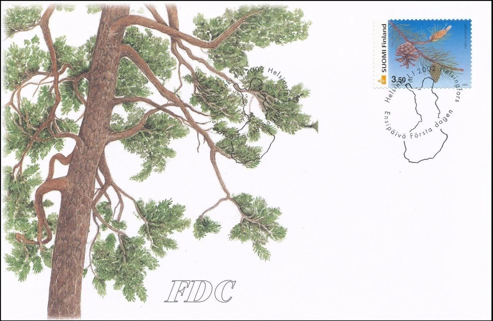 Pine Cone Tree Save Clean Nature Finland Map Cancelled Mint FDC 2002 - Image 1 of 1
