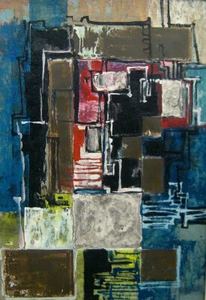Wilhelm Grimme 1926 (Dülmen) / Mischtechnik / Schöne Collage, signiert / um1950 - Bild 1 von 11