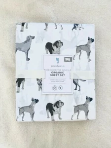 Pottery barn kids Organic Decorator Dogs Sheet Set Full white grey blue - Picture 1 of 5