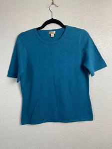 Nordstrom Stretch Blue Cashmere Short Sleeve Sweater Women size Medium Cozy Soft - Picture 1 of 14