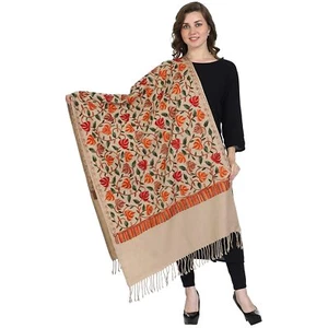 New Women's Kashmiri Aari Embroidered Wool Shawl Stole Scarf Wrap - Picture 1 of 5
