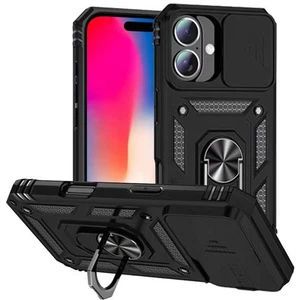 Funda para iPhone 16 6,1 pulgadas a prueba de golpes cubierta de lente con soporte de anillo + vidrio templado - Imagen 1 de 15