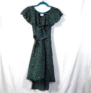 Anthropologie HD in Paris Dress Womens Sz 4 Green Floral Faux Wrap Chiffon Midi - Picture 1 of 14