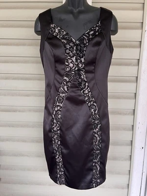 Vestido Jax Negro Adornado Encaje Inserto Escote Elastizado Sin Mangas Funda Talla 10 Foto 1 de 4