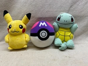Pokemon Pikachu 8" - 2015 Squirtle 7"- 2018 Plush & PokeBall Ball - 2017 Plush - Picture 1 of 5