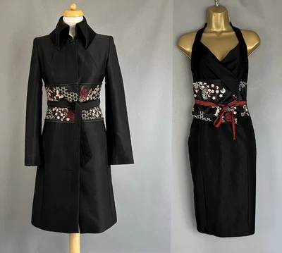 Karen Millen Vintage Black Embroidered Fitted Oriental Coat and Dress SIZE UK 8 - Image 1 of 4