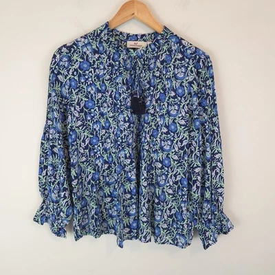Blusa Feminina Vineyard Vines Estampa Floral Pintuck Borlas de Seda Viscose Tamanho P - Imagem 1 de 4