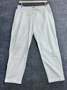 J. Crew Cropped Pants 10 White Linen Cotton Blend Fair Trade Elastic Waistband - Picture 1 of 9