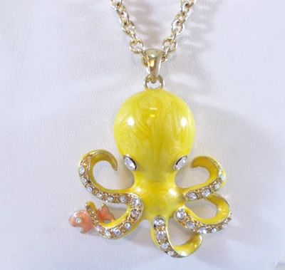 Collar Colgante Pulpo Esmalte Amarillo con Estrás Envío Gratis Foto 1 de 4