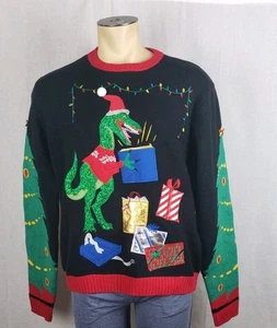 33 Degrees Santa Dinosaur Presents Ugly Christmas Sweater L Christmas in July - Picture 1 of 6