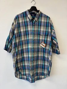 Vintage Woolrich Shirt Mens 2XL Blue Green Plaid Short Sleeve Button Down 80s - Picture 1 of 7