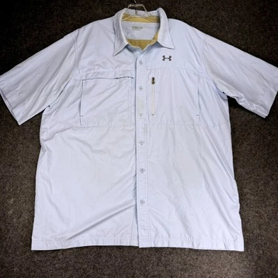 Under Armour Mens Button Up Shirt Short Sleeve Light Blue Size 4XL - Image 1 of 4
