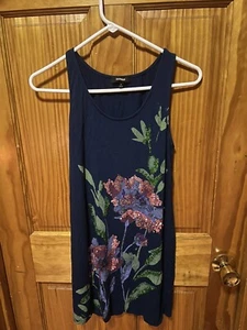 Damen Express Blumen blau Pailletten Tank Kleid Größe Small - Bild 1 von 4