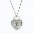 Tiffany & Co. Platinum Pave Diamond Heart Lock 16 in. Pendant Necklace Pt 950