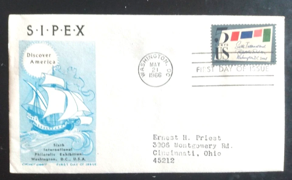 SIPEX WASHINGON D.C. 1966 SCARCE CACHET CRAFT SHIP FDC - Image 1 of 1