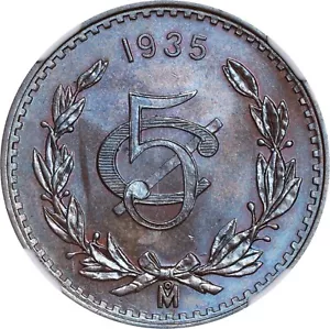 MEXICO ESTADOS UNIDOS 1935 5 CENTAVOS COIN NGC CERTIFIED UNCIRCULATED MS66-BN - Picture 1 of 7