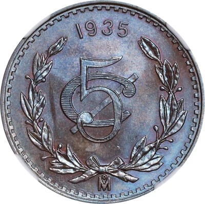 MEXICO ESTADOS UNIDOS 1935  5 CENTAVOS COIN NGC CERTIFIED UNCIRCULATED MS66-BN - Image 1 of 4