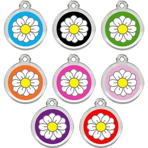 Stainless Steel - Enamel Pet ID Tags, Dog Tags, Pet Tags - Designers Round Daisy - Picture 1 of 2