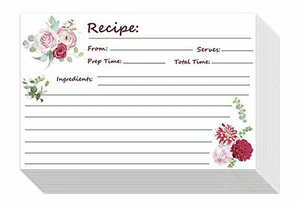 4 x 6” Elegant Floral Kitchen Recipe Cards - 80lb Cover Cardstock - 50 per Pack - Picture 1 of 5