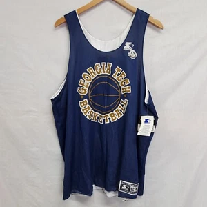 Vtg Georgia Tech Basketball Jersey Starter Workout Reversible Tank Size 54 XXL - Picture 1 of 4