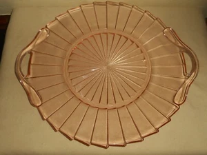 Vintage JEANNETTE Sierra Pink Pinwheel Glass Cake Plate 10" Depression Era 1930s - Picture 1 of 10