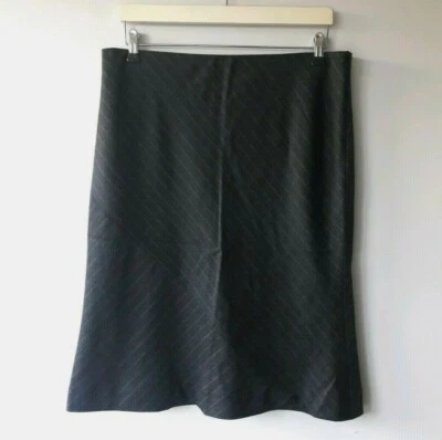 Jaeger Women 14 Grey Pinstripe A-line Asymmetric Wool Skirt Career Office Smart - Image 1 of 4