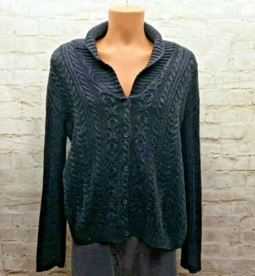 Cardigã Van Heusen feminino grande malha de cabo cinza suéter botão para cima quadrado - Imagem 1 de 4