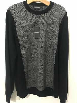 Suéter Pullover Emporio Armani Para Hombre Azul Marino Jacquard Espiga. Talla 2XL NUEVO CON ETIQUETAS Foto 1 de 4