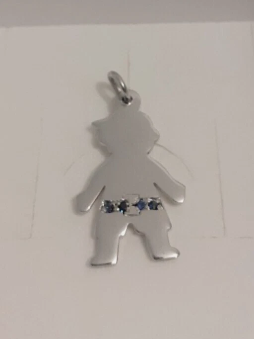 Ciondolo Bimbo argento 925 zaffiri blu pendente collana girocollo donna bambino - Immagine 1 di 3