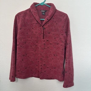 Woolrich Womens Pullover Style Rosebud Floral Pink Teddy Sherpa Petite M - Picture 1 of 5