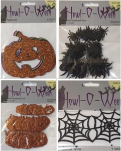 HALLOWEEN GLITTER IRON-ON APPLIQUE 4 PACK BUNDLE - PUMPKINS AND SPIDERS - Picture 1 of 6
