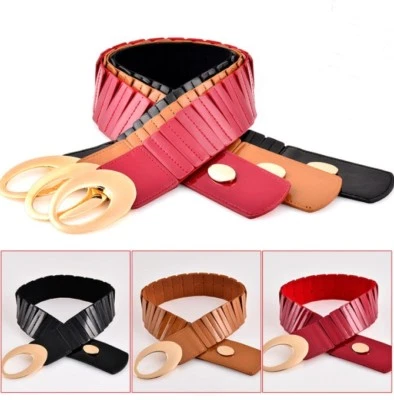 Women Punk Waist Belt PU Leather Hollow Out Waistband Wide Corset Costume Strap - Image 1 of 4