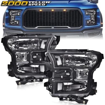 Fit For 2015 2016 2017 Ford F150 Pickup Left+Right Clear Corner Black Headlights Foto 1 de 4