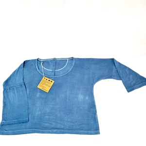We Walk Button Back Cropped Top Blue Relaxed Long Sleeve Tee $69 Women Size M - Picture 1 of 24