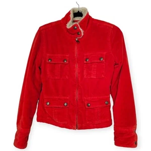Lucky Brand S Red Orange Shearling Lined Corduroy Jacket Boho Western Cowgirl - Picture 1 of 8