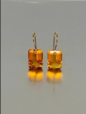 Citrin Ohrringe 925 Sterlingsilber Rechteckig Lange Ohrringe - Bild 1 von 4