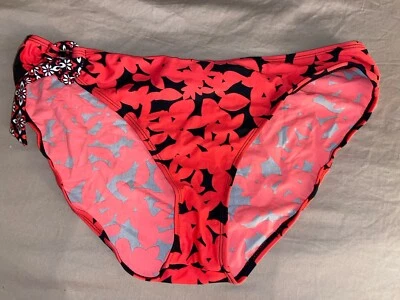 Jaclyn Smith Floral Loop Side Tie Swimsuit Bikini Bottom 16 Bright Coral (B4) - Image 1 of 2
