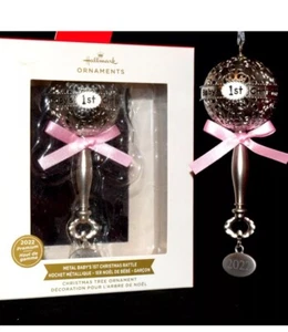 2022 Dated Hallmark Baby Girl First 1st Christmas Ornament Rattle Premium Metal - Picture 1 of 6