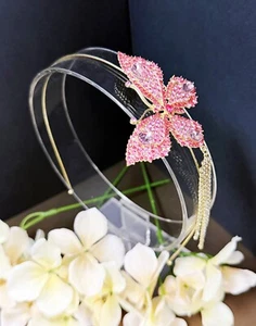 Butterfly Headband, Butterfly Costume Crown, Gold Hair Crown, Pink Halo Crown - Picture 1 of 9